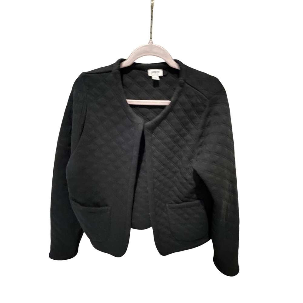 J.Crew Women Black Quilted Knit Open Front Jacket Cardigan Size M RN77388‎